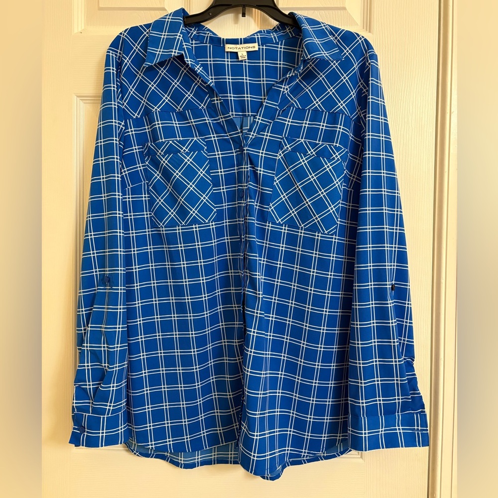 Notations Blue and White Checkered Shirt Size L